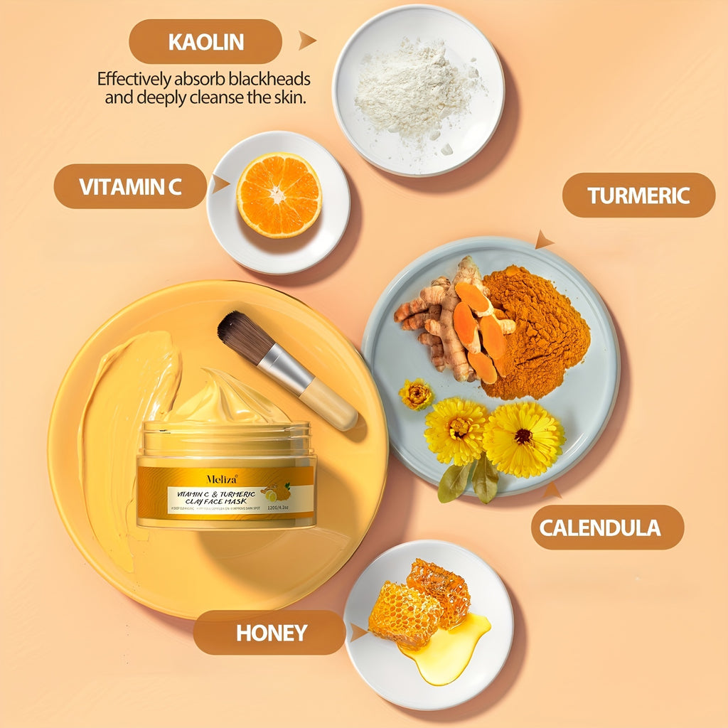 1pc, Turmeric Vitamin C Clay Mask, Deep Cleansing Face Mask, Skin Care Improve Blackheads Acne Dark Spots And Even Out Skin Tone Facial Mask, Control Oil And Refining Pores