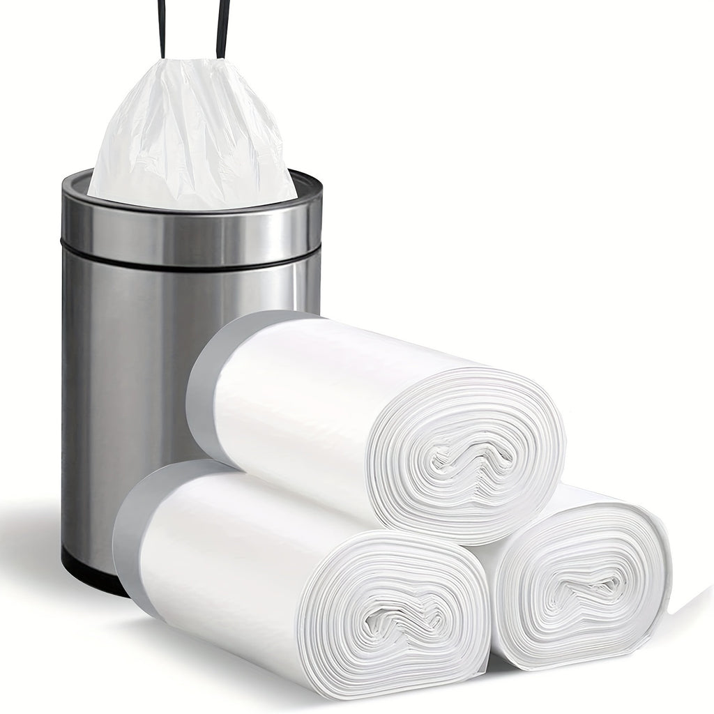3 Rolls of 45pcs/roll, Heavy-Duty 4 Gallon Small Drawstring Plastic Trash Bags - Foldable, Leak-Resistant, and Easy-to-Tie Liners for Bathroom, Restroom, Bedroom, Office, and Toilet Garbage Cans - Space-Saving and Convenient