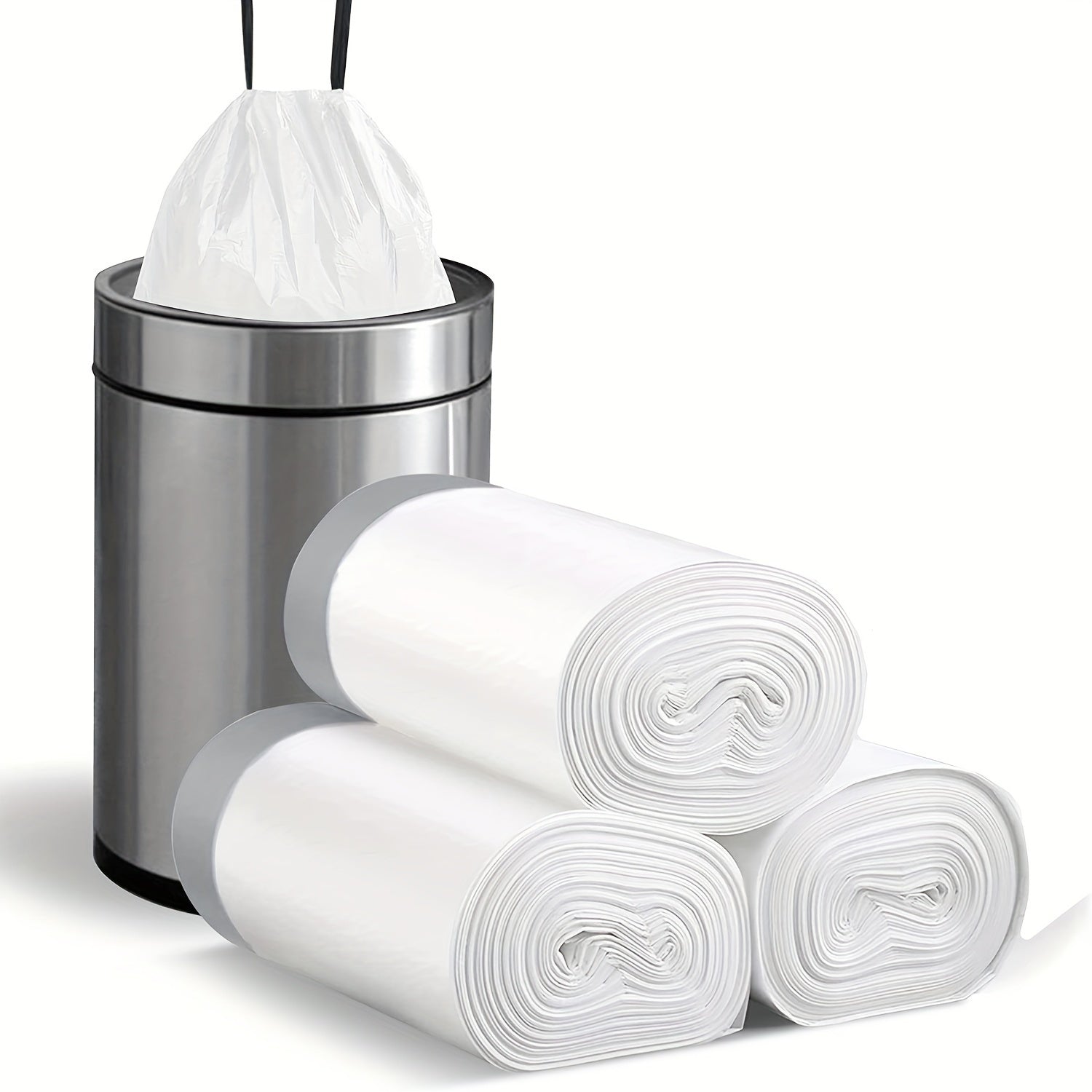 3 Rolls of 45pcs/roll, Heavy-Duty 4 Gallon Small Drawstring Plastic Trash Bags - Foldable, Leak-Resistant, and Easy-to-Tie Liners for Bathroom, Restroom, Bedroom, Office, and Toilet Garbage Cans - Space-Saving and Convenient