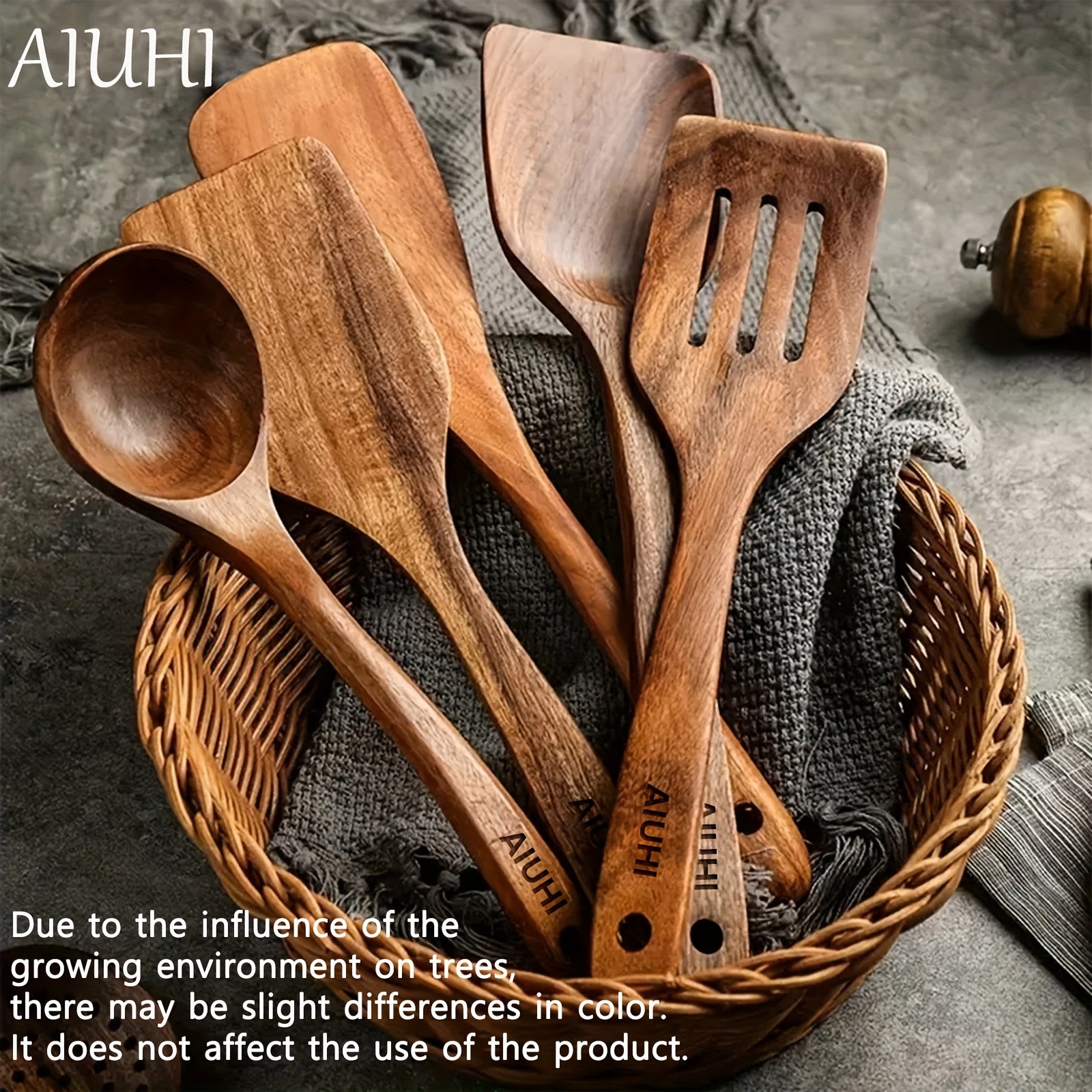 AIUHI 6pcs/5pcs Wooden Spoons, Kitchen Wooden Utensils for Cooking, Wooden Kitchen Utensils Set, Cooking Utensils Set