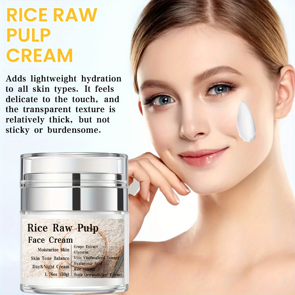 Rice Raw Pulp Face Cream, Face Cream With Hyaluronic Acid, Grape Extract, Rejuvenates Skin, Moisturizing Lotion Women's Skin Care Products, Skin Looks Visibly Younger, Firm Skin, Day And Night Cream 1.76 Oz (50g)