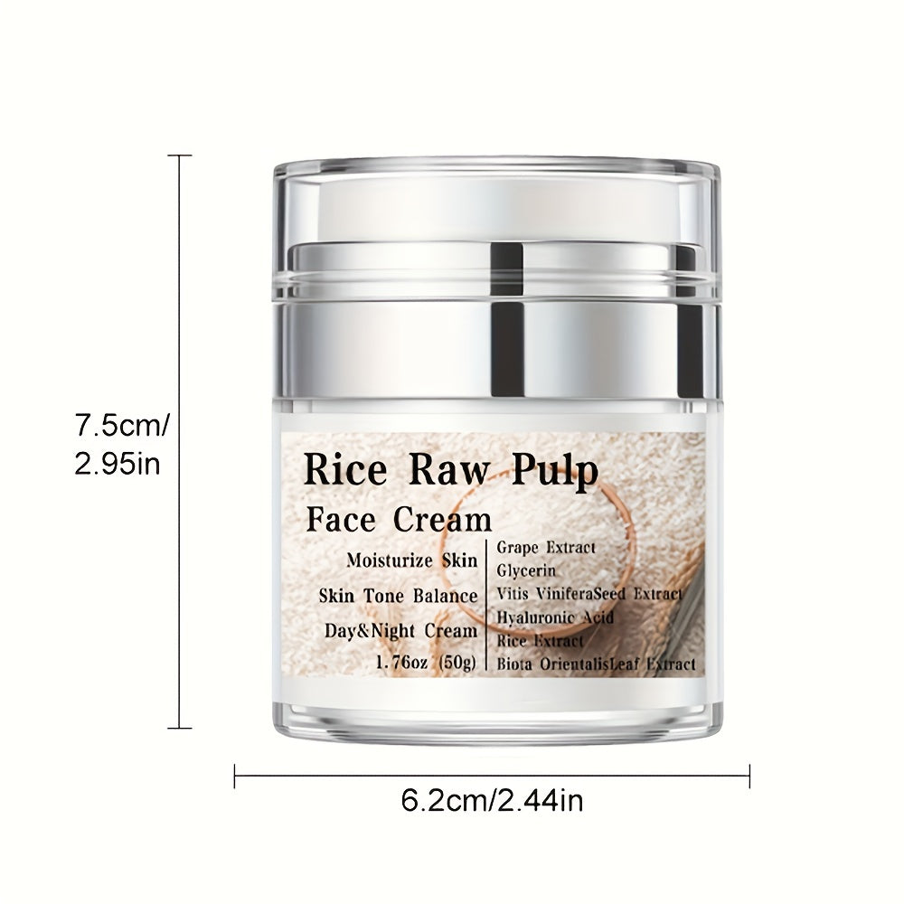 Rice Raw Pulp Face Cream, Face Cream With Hyaluronic Acid, Grape Extract, Rejuvenates Skin, Moisturizing Lotion Women's Skin Care Products, Skin Looks Visibly Younger, Firm Skin, Day And Night Cream 1.76 Oz (50g)