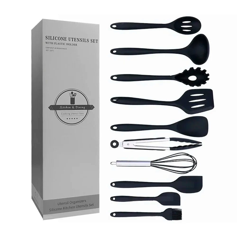 [GDL] Set of 10 kitchen utensils, silicone, 21 to 30 cm, variety of colors / silicone utensils set / cj-5081 /