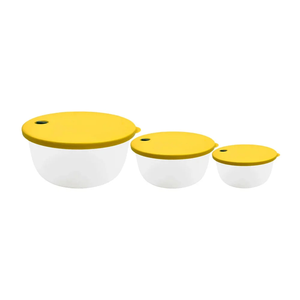 [GDL] Set of 3 round transparent plastic tupperware, variety of colors in the lids / 701812 / caz-03 / caz-02 /