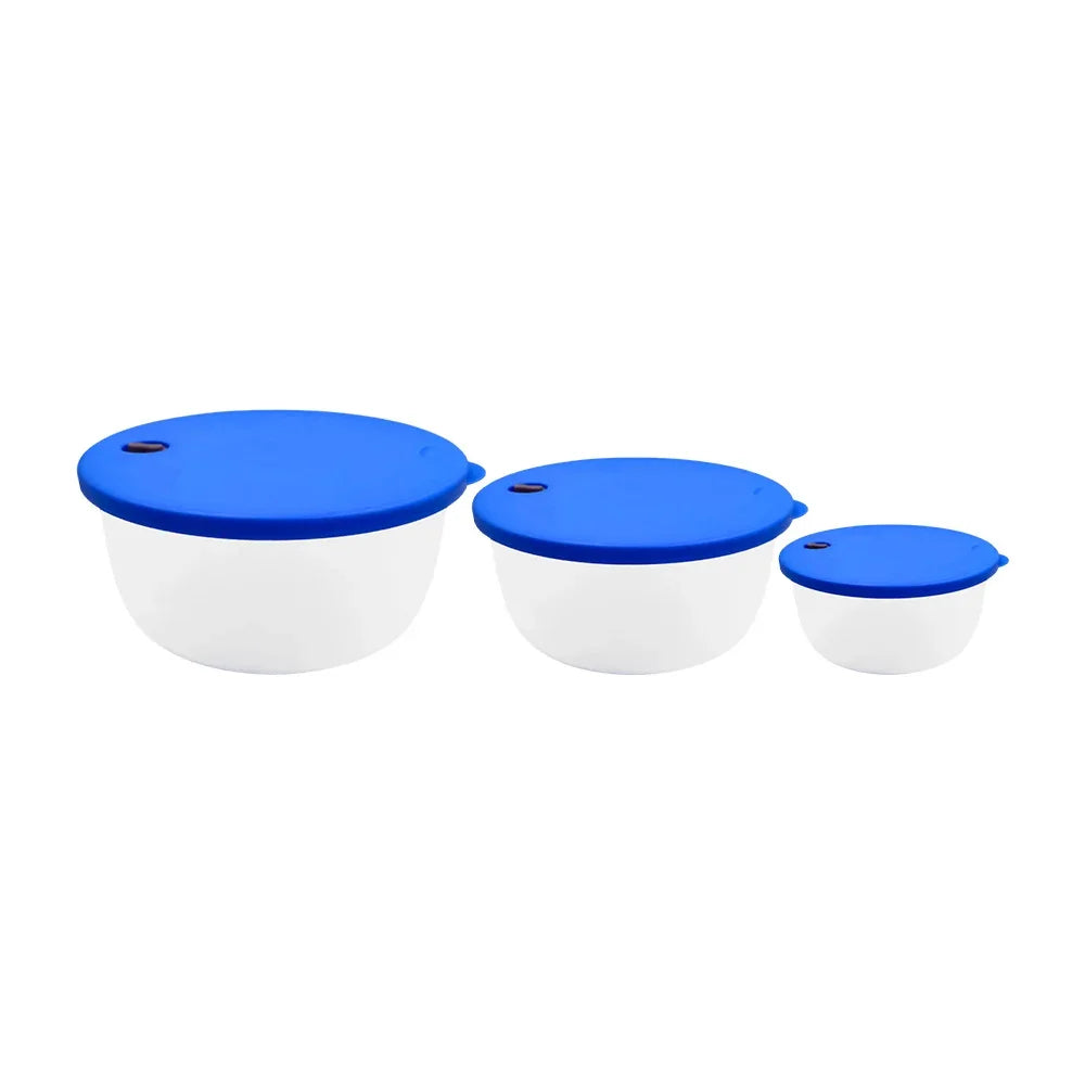 [GDL] Set of 3 round transparent plastic tupperware, variety of colors in the lids / 701812 / caz-03 / caz-02 /