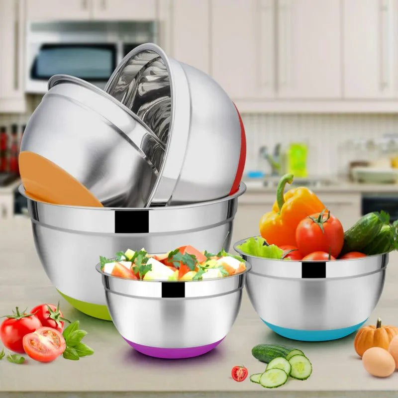 20-30cm 6 Pack Multifunctional Stackable Colour Baking Cooking Food Serving Stainless Steel Salad Mixing Bowl Set