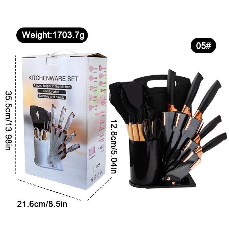 Set of 19 Pieces Silicone Kitchen Utensils with Wooden Handles Cooking Tools and Kitchenware for a Convenient Cocina Experience
