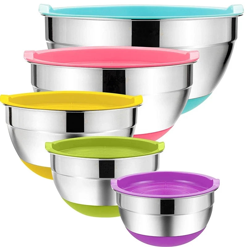 20-30cm 6 Pack Multifunctional Stackable Colour Baking Cooking Food Serving Stainless Steel Salad Mixing Bowl Set