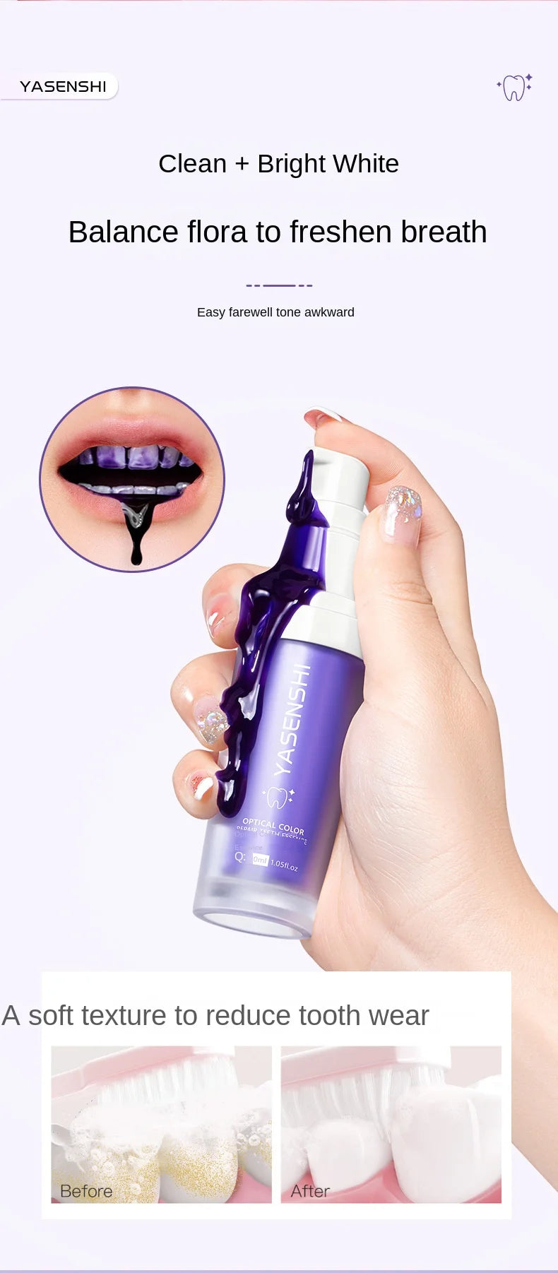V34 Toothpaste Herbal Whitening Essence Clean Teeth Fresh Breath Remove Stains Teeth Dirt Mint Flavor Home Use 40ml