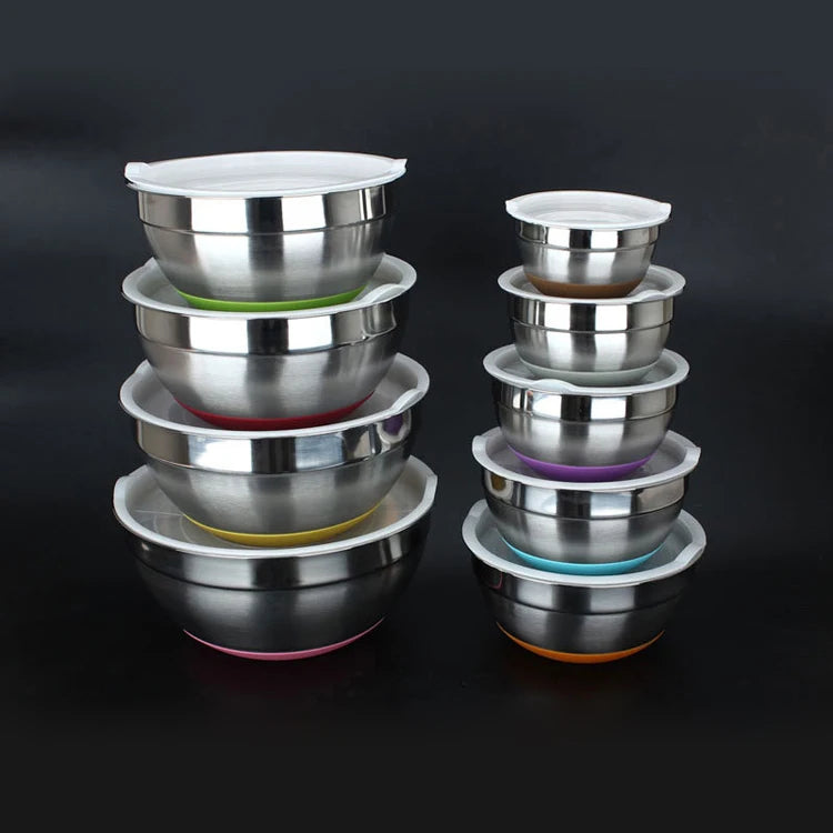 20-30cm 6 Pack Multifunctional Stackable Colour Baking Cooking Food Serving Stainless Steel Salad Mixing Bowl Set