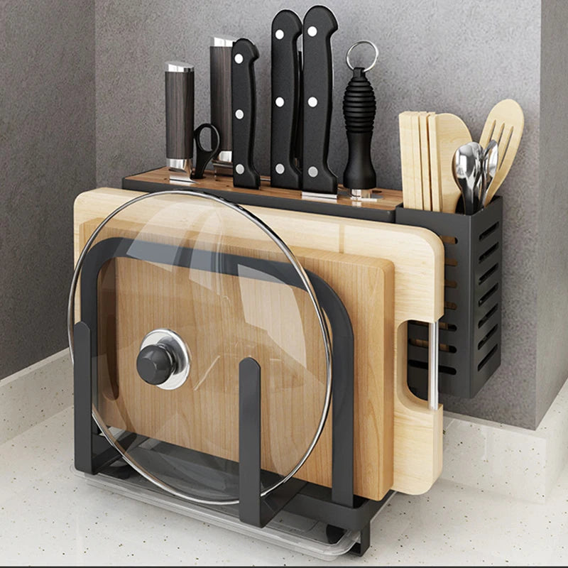 Kitchen Utensils Organizer Knife Shelf Rack 304 Stainless Steel Fork Spoon Chopsticks Cage Cutting Board Integrated Storage Hold