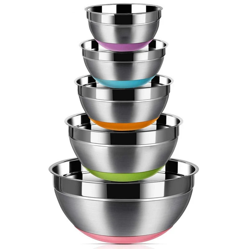 20-30cm 6 Pack Multifunctional Stackable Colour Baking Cooking Food Serving Stainless Steel Salad Mixing Bowl Set