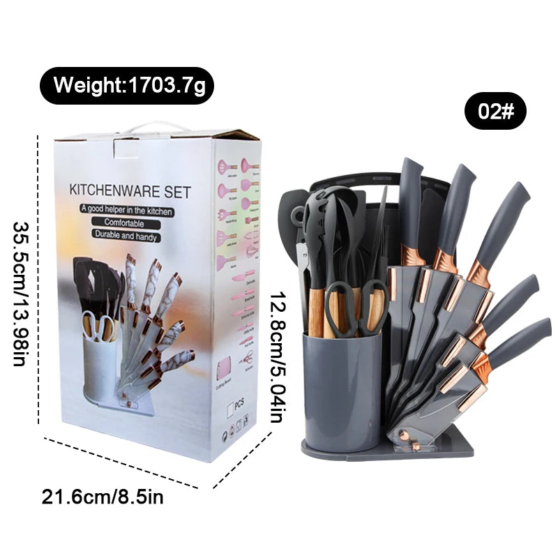 Set of 19 Pieces Silicone Kitchen Utensils with Wooden Handles Cooking Tools and Kitchenware for a Convenient Cocina Experience