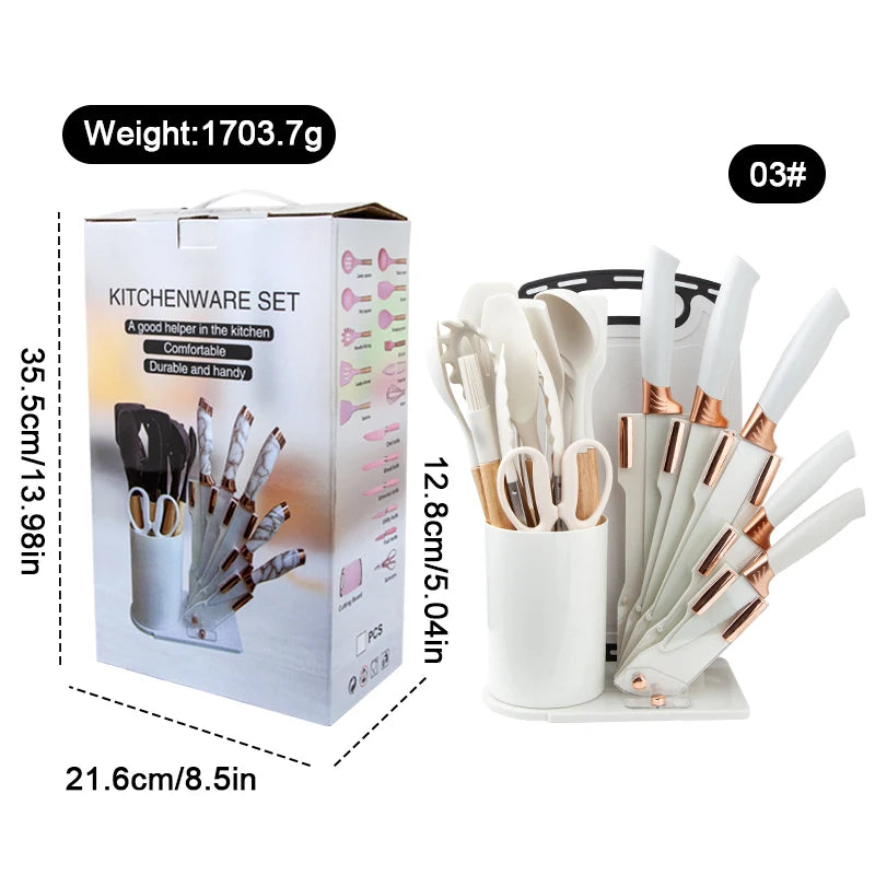 Set of 19 Pieces Silicone Kitchen Utensils with Wooden Handles Cooking Tools and Kitchenware for a Convenient Cocina Experience