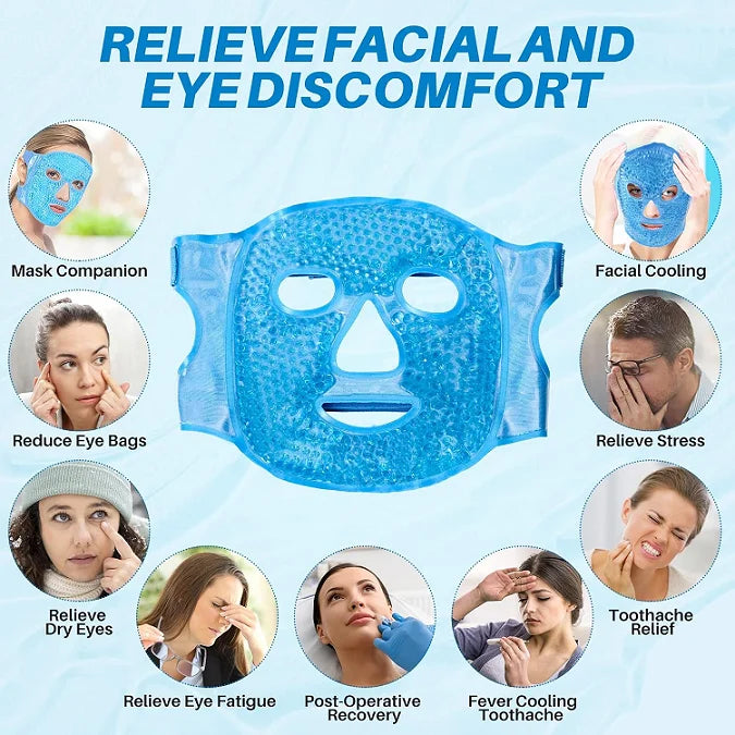 Reusable Cold Compress Facial Ice Pack for After Eyelid Surgery Puffiness Puffy Eyes Headache Migraine Relief Face Mask with Gel