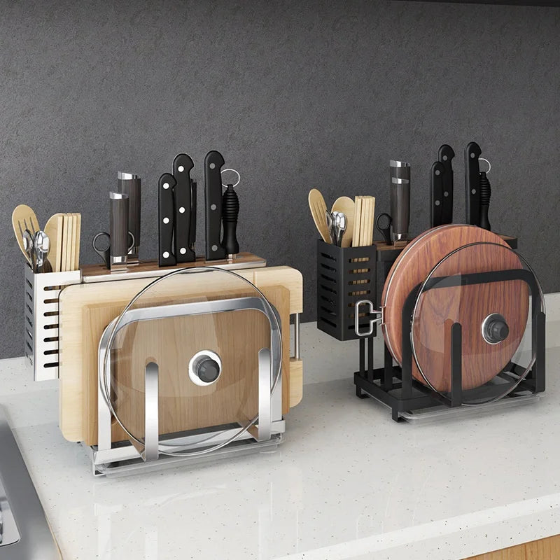 Kitchen Utensils Organizer Knife Shelf Rack 304 Stainless Steel Fork Spoon Chopsticks Cage Cutting Board Integrated Storage Hold