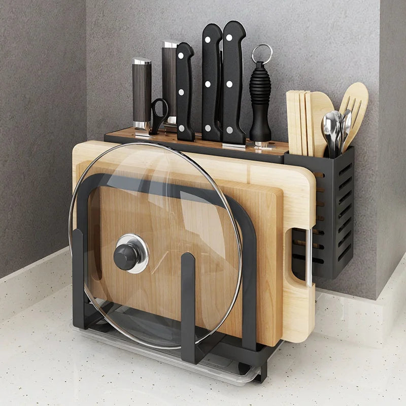 Kitchen Utensils Organizer Knife Shelf Rack 304 Stainless Steel Fork Spoon Chopsticks Cage Cutting Board Integrated Storage Hold