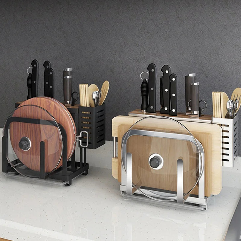Kitchen Utensils Organizer Knife Shelf Rack 304 Stainless Steel Fork Spoon Chopsticks Cage Cutting Board Integrated Storage Hold
