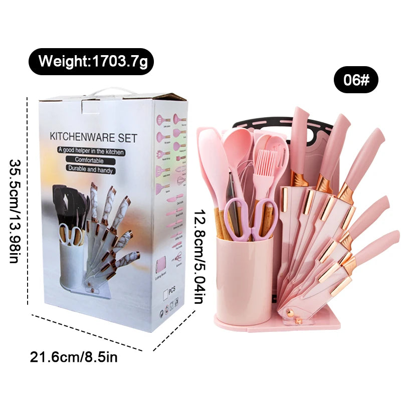 Set of 19 Pieces Silicone Kitchen Utensils with Wooden Handles Cooking Tools and Kitchenware for a Convenient Cocina Experience