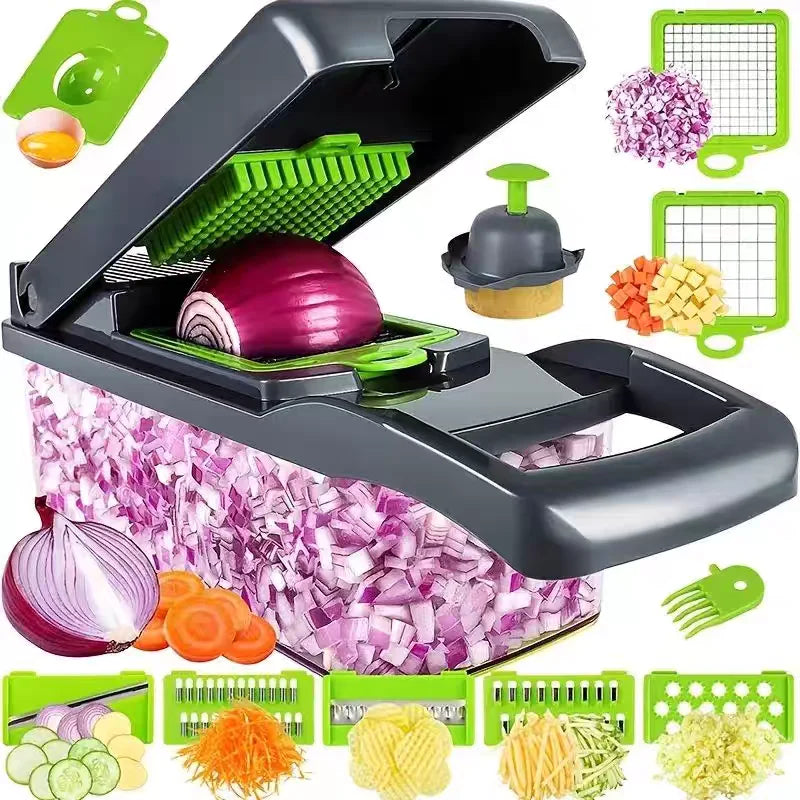 Vegetable Cutter Multifunctional Kitchen Tool, 5-in-1 Food Chopper for Tomato Carrot Cheese Onion, Handheld Slicer Dicer Grater