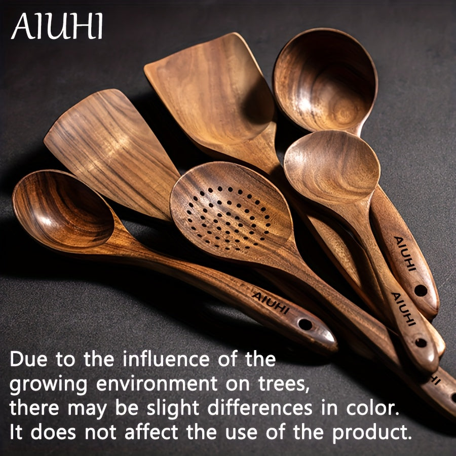 AIUHI 6pcs/5pcs Wooden Spoons, Kitchen Wooden Utensils for Cooking, Wooden Kitchen Utensils Set, Cooking Utensils Set