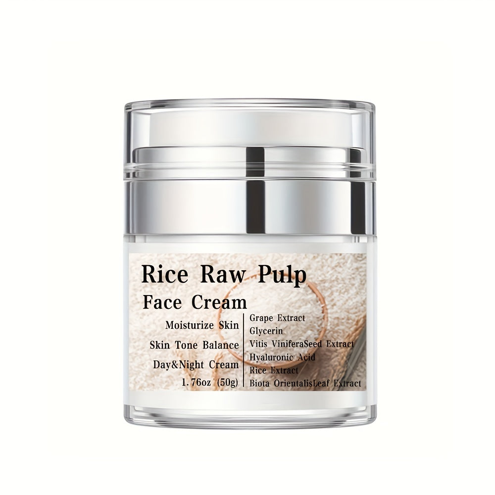 Rice Raw Pulp Face Cream, Face Cream With Hyaluronic Acid, Grape Extract, Rejuvenates Skin, Moisturizing Lotion Women's Skin Care Products, Skin Looks Visibly Younger, Firm Skin, Day And Night Cream 1.76 Oz (50g)