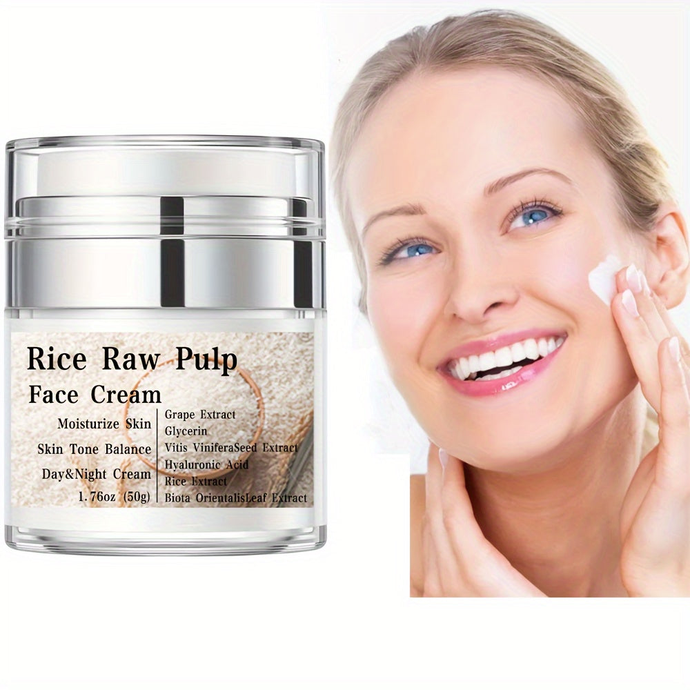 Rice Raw Pulp Face Cream, Face Cream With Hyaluronic Acid, Grape Extract, Rejuvenates Skin, Moisturizing Lotion Women's Skin Care Products, Skin Looks Visibly Younger, Firm Skin, Day And Night Cream 1.76 Oz (50g)