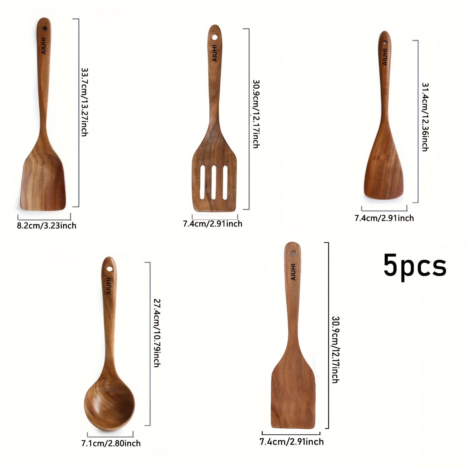 AIUHI 6pcs/5pcs Wooden Spoons, Kitchen Wooden Utensils for Cooking, Wooden Kitchen Utensils Set, Cooking Utensils Set