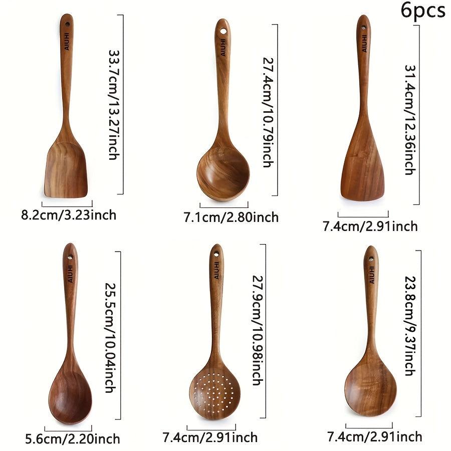 AIUHI 6pcs/5pcs Wooden Spoons, Kitchen Wooden Utensils for Cooking, Wooden Kitchen Utensils Set, Cooking Utensils Set