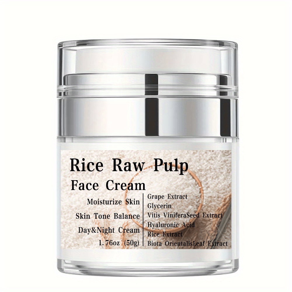 Rice Raw Pulp Face Cream, Face Cream With Hyaluronic Acid, Grape Extract, Rejuvenates Skin, Moisturizing Lotion Women's Skin Care Products, Skin Looks Visibly Younger, Firm Skin, Day And Night Cream 1.76 Oz (50g)